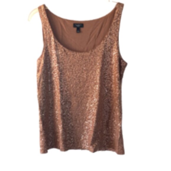 Womens Tank Top Petite Sz Small Copper Color Sequin Scoop Neck Pullover Lined - Picture 1 of 9